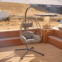 Nordlys Hanging Rattan & Metal Armchair in Black - thumbnail 7