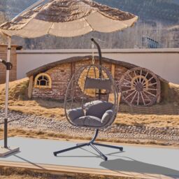 Nordlys Hanging Rattan & Metal Armchair in Black - thumbnail 2