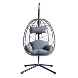 Nordlys Hanging Rattan & Metal Armchair in Black - thumbnail 8