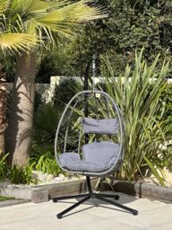 Nordlys Hanging Rattan & Metal Armchair in Black - thumbnail 9