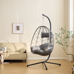 Nordlys Hanging Rattan & Metal Armchair in Black - thumbnail 4