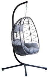 Nordlys Hanging Rattan & Metal Armchair in Black - thumbnail 1
