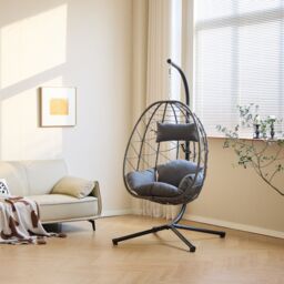 Nordlys Hanging Rattan & Metal Armchair in Black - thumbnail 3