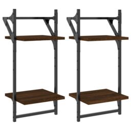 Berkfield Home 2-Tier Wall Shelves with Bars 2 pcs Brown Oak 30x25x65 cm - Size: 30 x 25 x 65 cm - thumbnail 2