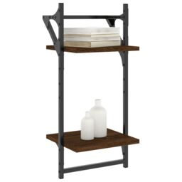 Berkfield Home 2-Tier Wall Shelves with Bars 2 pcs Brown Oak 30x25x65 cm - Size: 30 x 25 x 65 cm - thumbnail 3