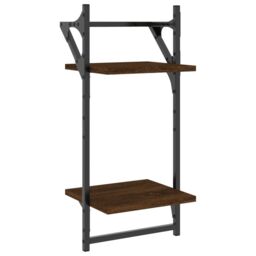 Berkfield Home 2-Tier Wall Shelves with Bars 2 pcs Brown Oak 30x25x65 cm - Size: 30 x 25 x 65 cm - thumbnail 4