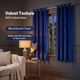 VOGREX Blue Velvet Thermal Blackout Eyelet Curtains 46x54in - thumbnail 6