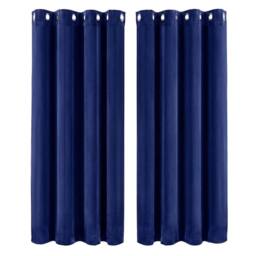 VOGREX Blue Velvet Thermal Blackout Eyelet Curtains 46x54in - thumbnail 1