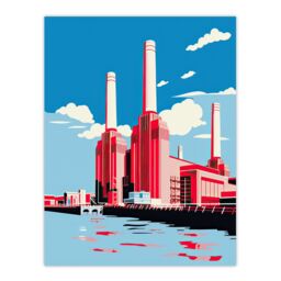 "Artery8 Wall Art Print Battersea Power Station Graphic Pink & Blue Poster Picture - Size: W18"" x H24""" - thumbnail 1