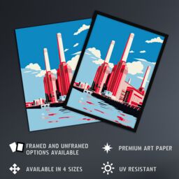 "Artery8 Wall Art Print Battersea Power Station Graphic Pink & Blue Poster Picture - Size: W18"" x H24""" - thumbnail 2