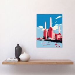 "Artery8 Wall Art Print Battersea Power Station Graphic Pink & Blue Poster Picture - Size: W18"" x H24""" - thumbnail 4