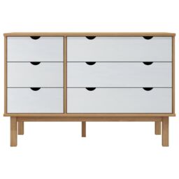 Berkfield Home Drawer Cabinet OTTA Brown&White 111x43x73.5cm Solid Wood Pine in White - Size: 111x43x73.5 cm - thumbnail 3
