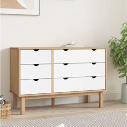 Berkfield Home Drawer Cabinet OTTA Brown&White 111x43x73.5cm Solid Wood Pine in White - Size: 111x43x73.5 cm - thumbnail 1