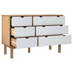 Berkfield Home Drawer Cabinet OTTA Brown&White 111x43x73.5cm Solid Wood Pine in White - Size: 111x43x73.5 cm - thumbnail 4