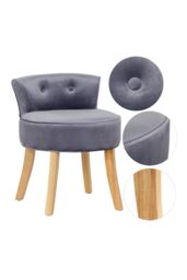 H&O Direct Grey Velvet Soft Vanity Stool with Natural Legs - thumbnail 3
