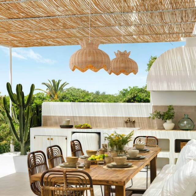 Living and Home Handwoven Rattan Pendant Light Fitting with Floral-Inspired Design in Natural - image 1