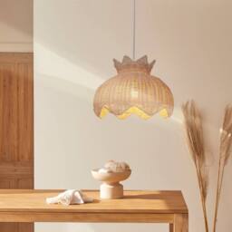 Living and Home Handwoven Rattan Pendant Light Fitting with Floral-Inspired Design in Natural - thumbnail 6