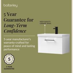 Balterley 600mm Wall Hung 1 Drawer Vanity Basin Unit, Gloss White, Black Handle in White - thumbnail 6