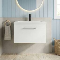 Balterley 600mm Wall Hung 1 Drawer Vanity Basin Unit, Gloss White, Black Handle in White - thumbnail 9
