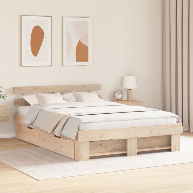 Berkfield Home with Drawer with Headboard with Storage Brown 160 x 200 cm Solid pine wood - image 1