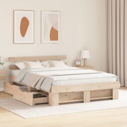 Berkfield Home with Drawer with Headboard with Storage Brown 160 x 200 cm Solid pine wood - thumbnail 5