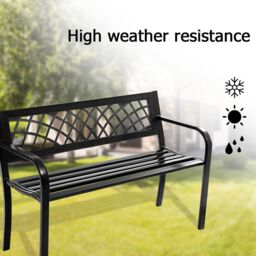 Costway 2 Seater Patio Garden Bench Outdoor Weatherproof Metal Loveseat W/ Backrest in Black - thumbnail 5