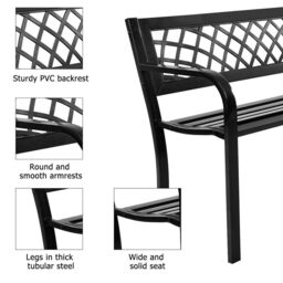 Costway 2 Seater Patio Garden Bench Outdoor Weatherproof Metal Loveseat W/ Backrest in Black - thumbnail 4