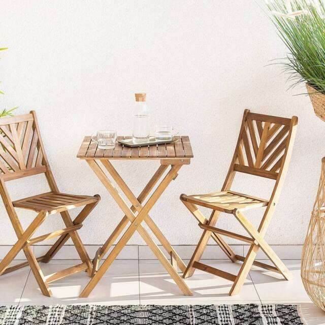 Wyld and Coco Acacia 3-Piece Folding Bistro Set - 2 Chairs and Table in Brown - image 1