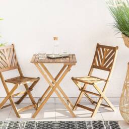 Wyld and Coco Acacia 3-Piece Folding Bistro Set - 2 Chairs and Table in Brown - thumbnail 1