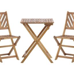 Wyld and Coco Acacia 3-Piece Folding Bistro Set - 2 Chairs and Table in Brown - thumbnail 2