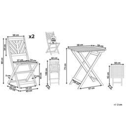 Wyld and Coco Acacia 3-Piece Folding Bistro Set - 2 Chairs and Table in Brown - thumbnail 4