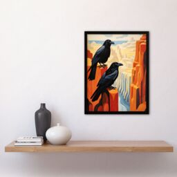 Artery8 Wall Art Print Grand Canyon Crows Birds Abstract Minimalist Landscape Artwork Painting Art Framed in Black - Size: A4 - thumbnail 4