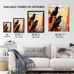 Artery8 Wall Art Print Grand Canyon Crows Birds Abstract Minimalist Landscape Artwork Painting Art Framed in Black - Size: A4 - thumbnail 3