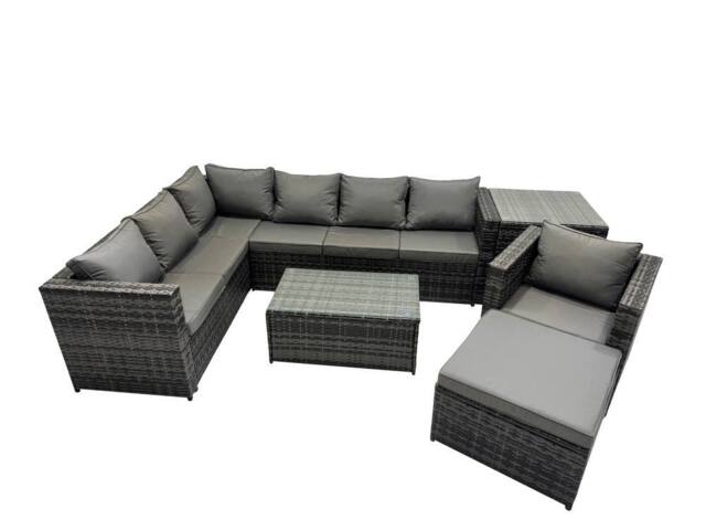 Fimous Outdoor Rattan Garden Furniture Set with Side Table Big Stool in Dark Grey - image 1