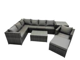 Fimous Outdoor Rattan Garden Furniture Set with Side Table Big Stool in Dark Grey - thumbnail 1