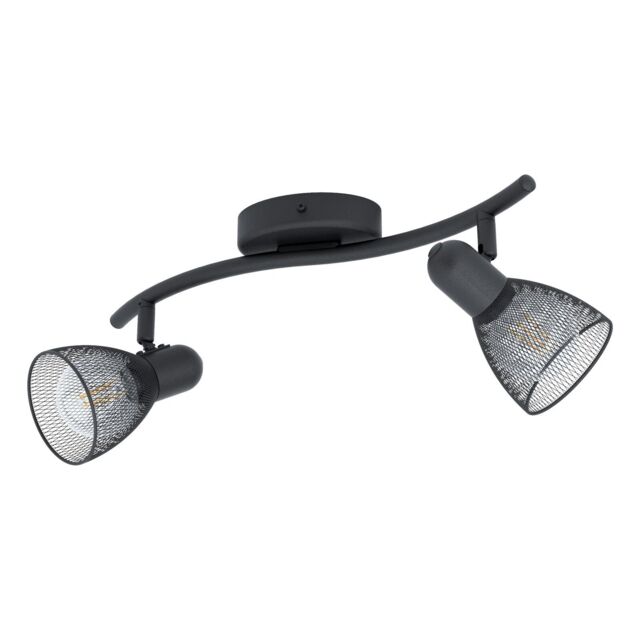 Loops Flush Ceiling 2 Spot Light Colour Black Wave Bracket Mesh Look Shade E14 2x40W - image 1