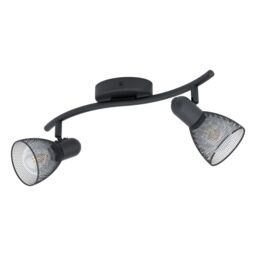 Loops Flush Ceiling 2 Spot Light Colour Black Wave Bracket Mesh Look Shade E14 2x40W - thumbnail 1