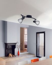Loops Flush Ceiling 2 Spot Light Colour Black Wave Bracket Mesh Look Shade E14 2x40W - thumbnail 3