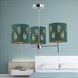 First Choice Lighting Set of 2 Brea - Chrome 3 Light Fittings with Dark Green Fern Shades in Silver - thumbnail 4