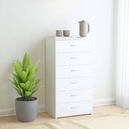 Berkfield Home Sideboard with 6 Drawers White 50x34x96 cm Engineered Wood - Size: 50 x 34 x 96 cm - thumbnail 2