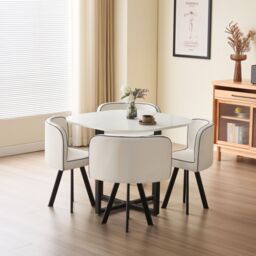 Comfy Living Ltd White 90cm Square Dining Table Set with 4 White Chairs - thumbnail 1