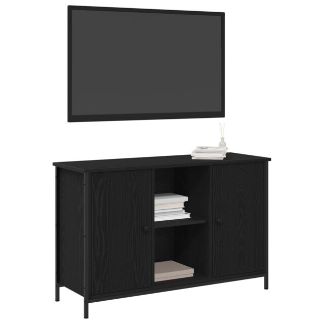 Berkfield Home TV Cabinet Black Oak 101x35x65 cm Engineered Wood & Steel - Size: 101 x 35 x 65 cm - image 1