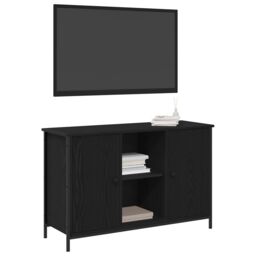 Berkfield Home TV Cabinet Black Oak 101x35x65 cm Engineered Wood & Steel - Size: 101 x 35 x 65 cm - thumbnail 1