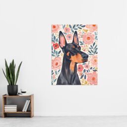 "Artery8 Dog Lover Doberman Portrait Pink Floral Folk Art Wall Art Print - Size: W24"" x H32""" - thumbnail 4