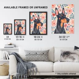 "Artery8 Dog Lover Doberman Portrait Pink Floral Folk Art Wall Art Print - Size: W24"" x H32""" - thumbnail 3