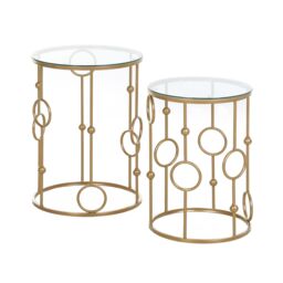 HOMCOM Round Coffee Tables Set of 2 Gold Nesting Side End Tables - thumbnail 2