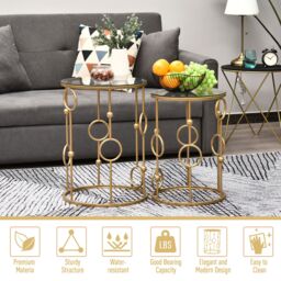 HOMCOM Round Coffee Tables Set of 2 Gold Nesting Side End Tables - thumbnail 6