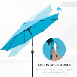 OUTSUNNY 2.6M Patio Umbrella Outdoor Sunshade Canopy w/ Tilt & Crank in Blue - thumbnail 6