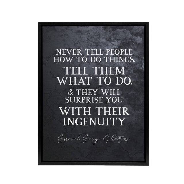 "Artery8 General Patton Quote Surprise Ingenuity Framed Canvas Wall Art Print in Grey - Size: W12"" x H16""" - image 1