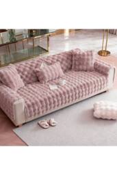 Living and Home Sleek Textured Plush Sofa Cover in Pink - Size: 70 cm x 70 cm - thumbnail 2